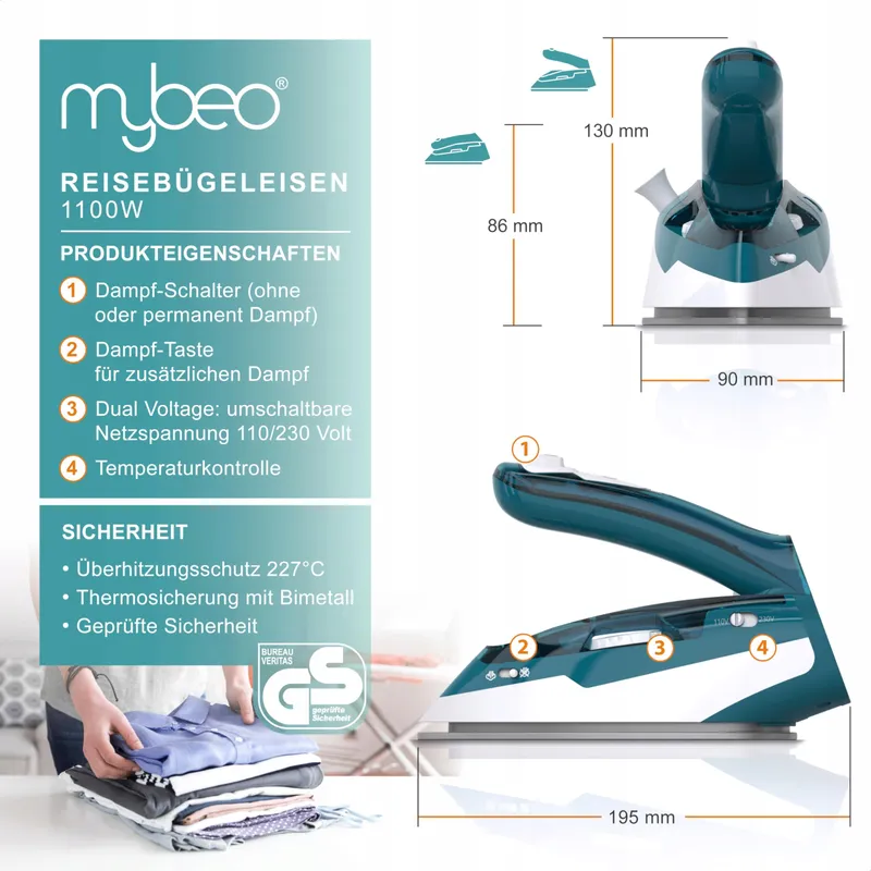 CSL Reisstrijkijzer 1100W Dual Voltage 110/230V Klein Licht — foto 2