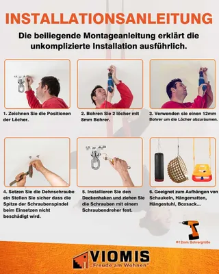 VIOMIS Draaihaak 360° Stalen Plafondhouder 450kg Hangmat Hangstoel — miniatuur 7