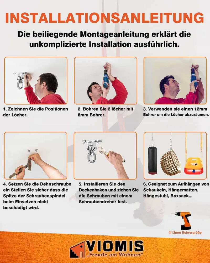 VIOMIS Draaihaak 360° Stalen Plafondhouder 450kg Hangmat Hangstoel — foto 7