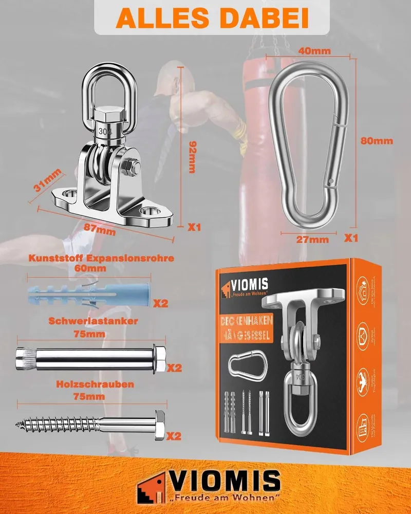 VIOMIS Draaihaak 360° Stalen Plafondhouder 450kg Hangmat Hangstoel — foto 6