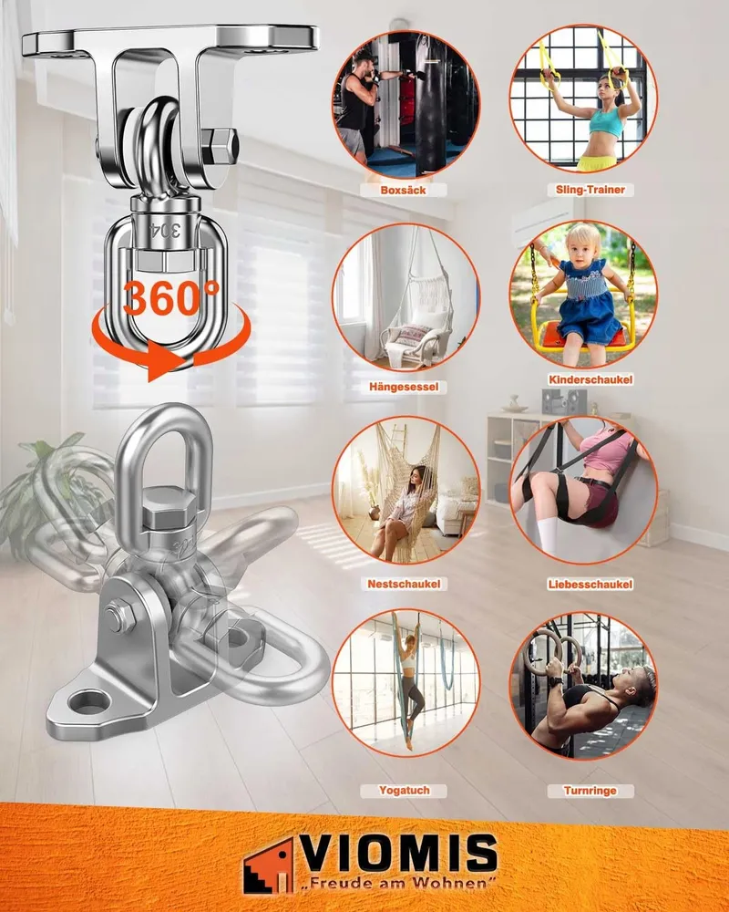 VIOMIS Draaihaak 360° Stalen Plafondhouder 450kg Hangmat Hangstoel — foto 5