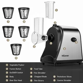 COOCHEER Elektrische Groentesnijder 250W 5 Snijtrommels — miniatuur 4