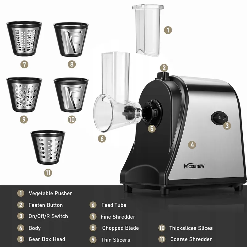 COOCHEER Elektrische Groentesnijder 250W 5 Snijtrommels — foto 4