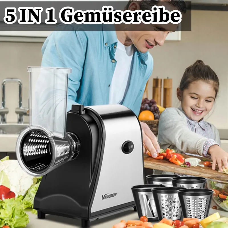 COOCHEER Elektrische Groentesnijder 250W 5 Snijtrommels — foto 2