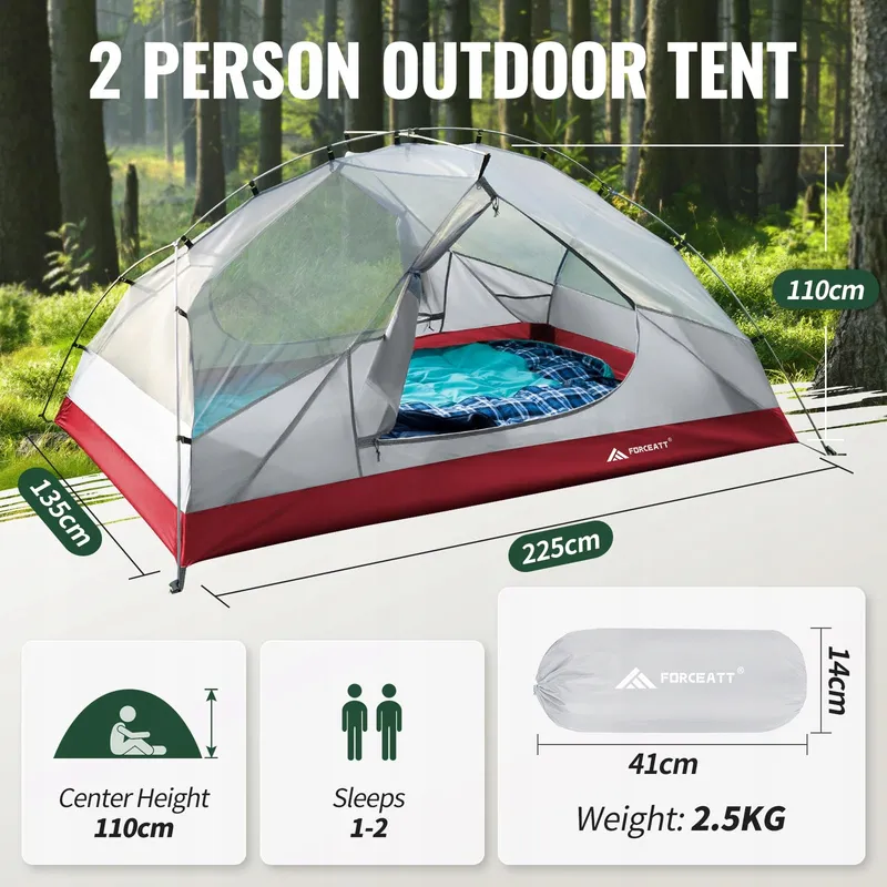 FORCEATT Camping Tent 2 Personen 2 Ingangen Waterdicht Winddicht — foto 3