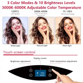 LED Ringlicht Statief LCD Touchscreen Dimbaar Make-up Vlog — miniatuur 2