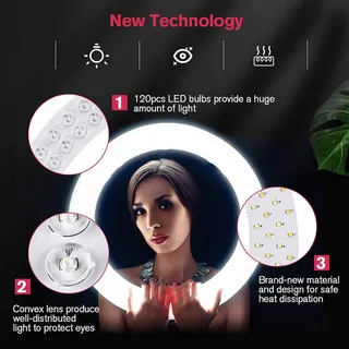 LED Ringlicht Statief LCD Touchscreen Dimbaar Make-up Vlog — miniatuur 6