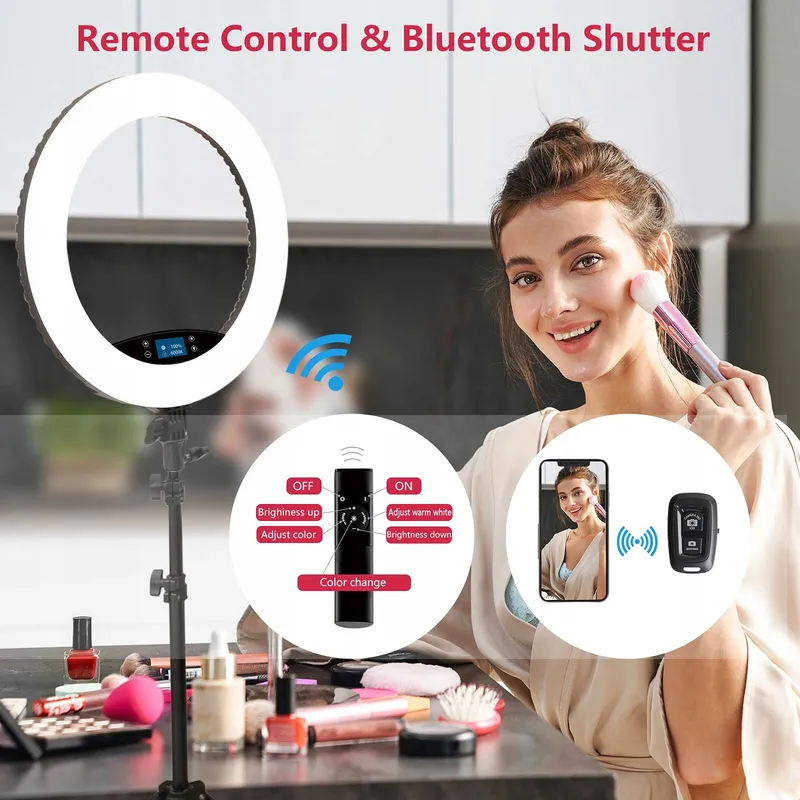 LED Ringlicht Statief LCD Touchscreen Dimbaar Make-up Vlog — foto 3