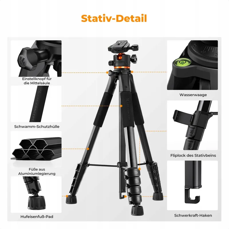 K&F CONCEPT Camerastatief 190cm DSLR Camcorder Telefoon Tablet — foto 6