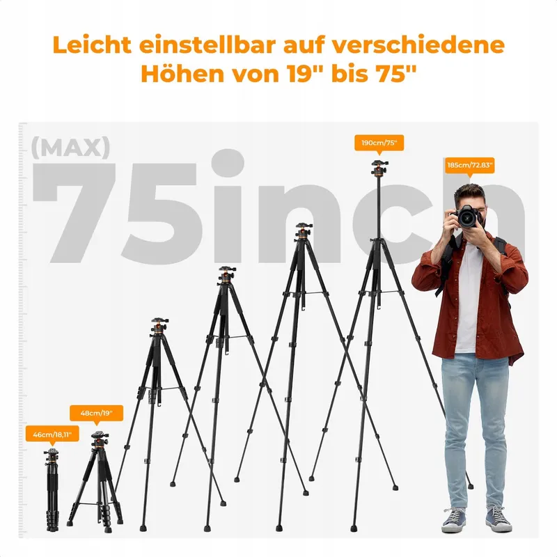 K&F CONCEPT Camerastatief 190cm DSLR Camcorder Telefoon Tablet — foto 5