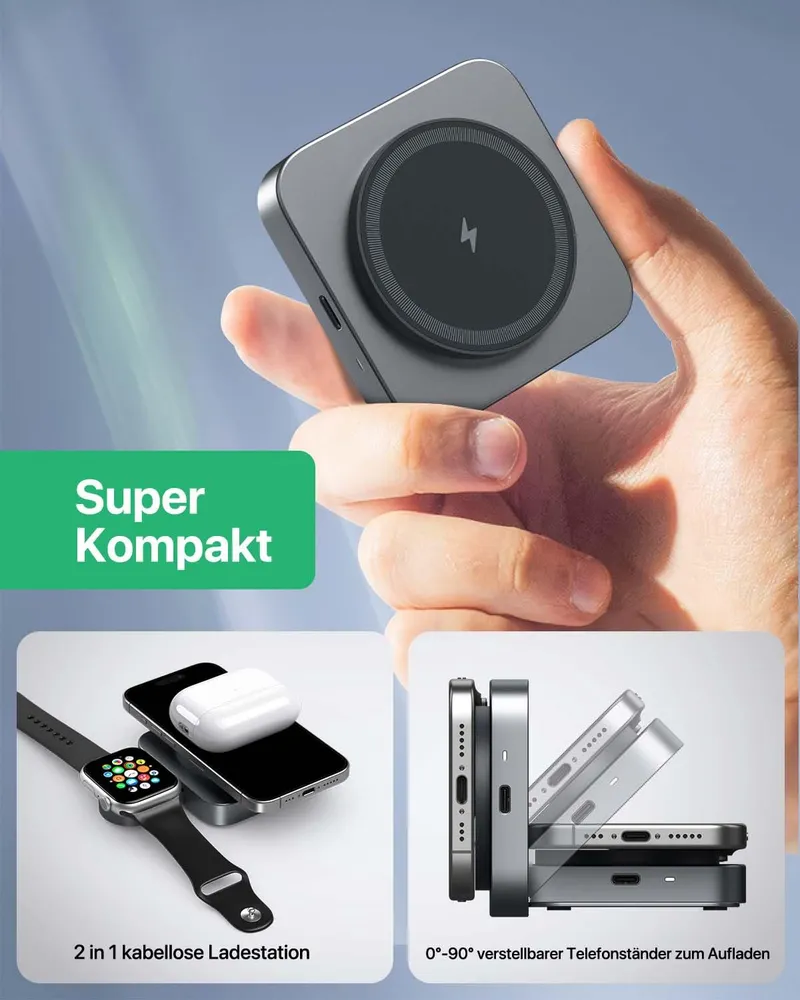 MAGSAFE Draadloze Oplader Draagbaar Voor iPhone En Apple Watch Grijs — foto 2