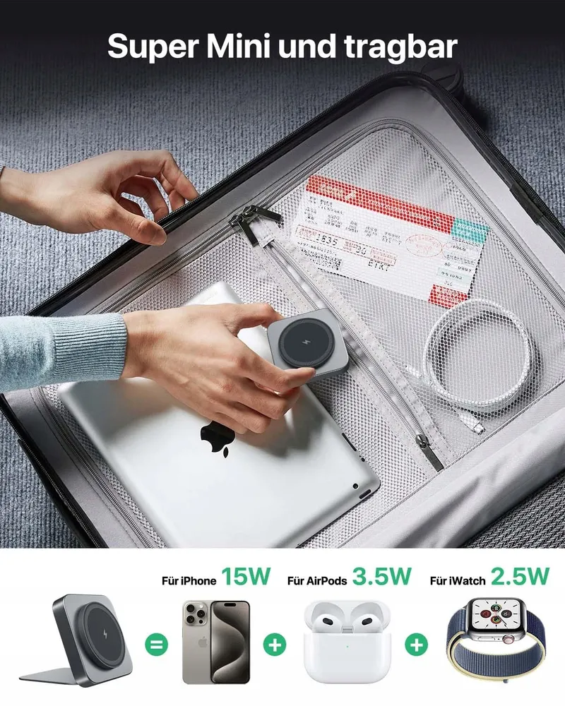 MAGSAFE Draadloze Oplader Draagbaar Voor iPhone En Apple Watch Grijs — foto 4