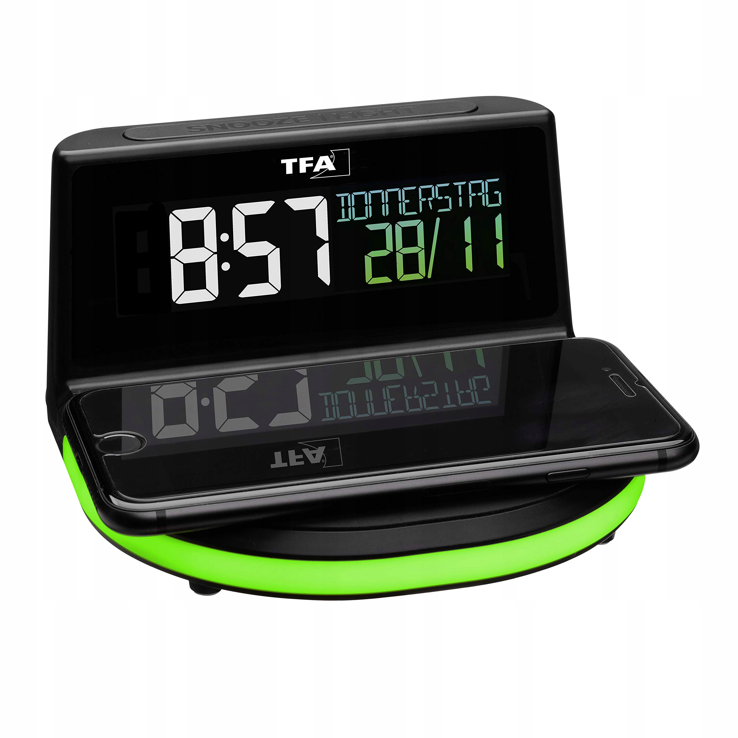 TFA DOSTMANN Digitale Wekker met Qi Oplader LCD Scherm