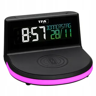 TFA DOSTMANN Digitale Wekker met Qi Oplader LCD Scherm — miniatuur 2