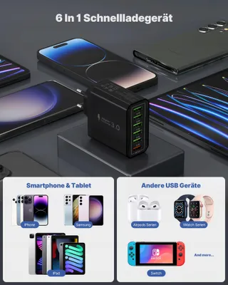 USB Lader 6-poorts Snel 33W QC 3.0 Voor iPhone iPad — miniatuur 6