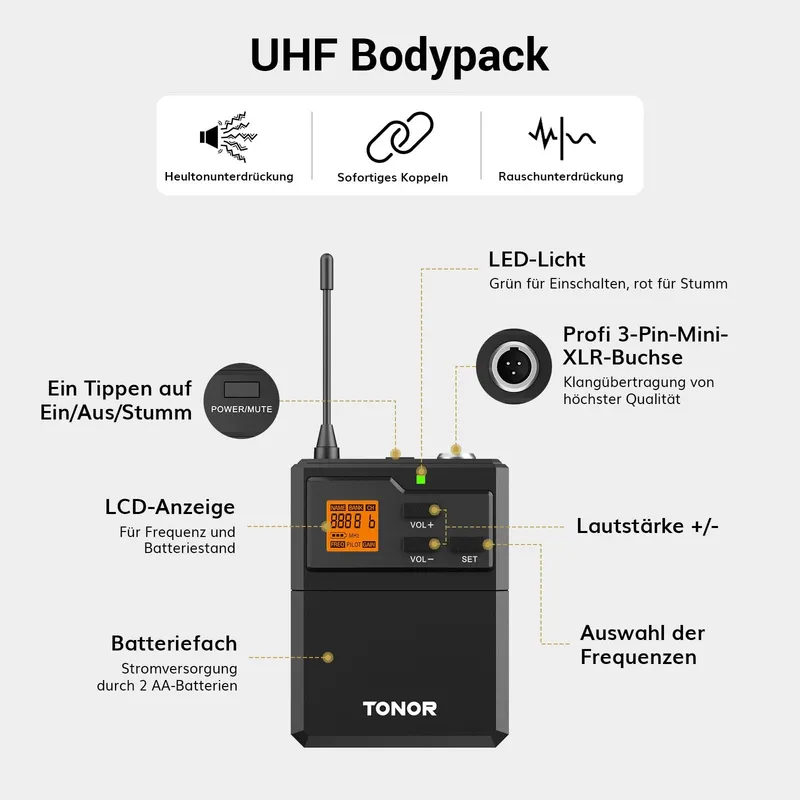 TONOR UHF Draadloos Microfoonsysteem Dubbele Headset Microfoons β foto 3
