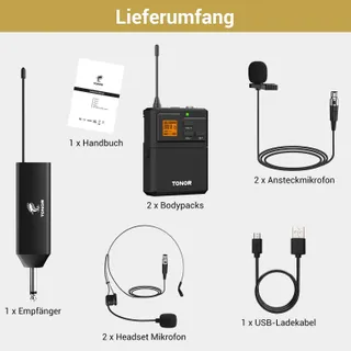 TONOR UHF Draadloos Microfoonsysteem Dubbele Headset Microfoons — miniatuur 9