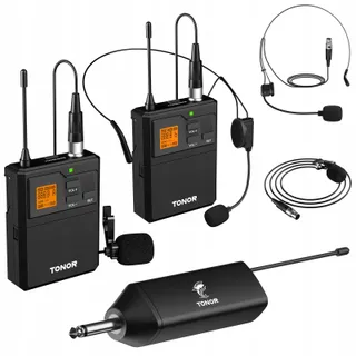 TONOR UHF Draadloos Microfoonsysteem Dubbele Headset Microfoons — miniatuur 1