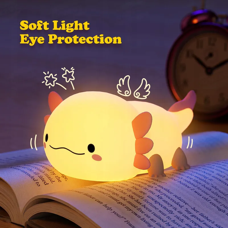 UNEEDE Nachtlampje Kinderen Siliconen LED Roze Axolotl — foto 5