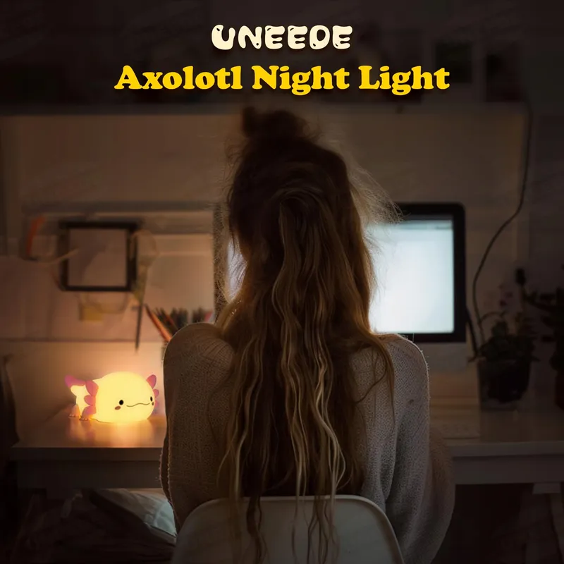 UNEEDE Nachtlampje Kinderen Siliconen LED Roze Axolotl — foto 7