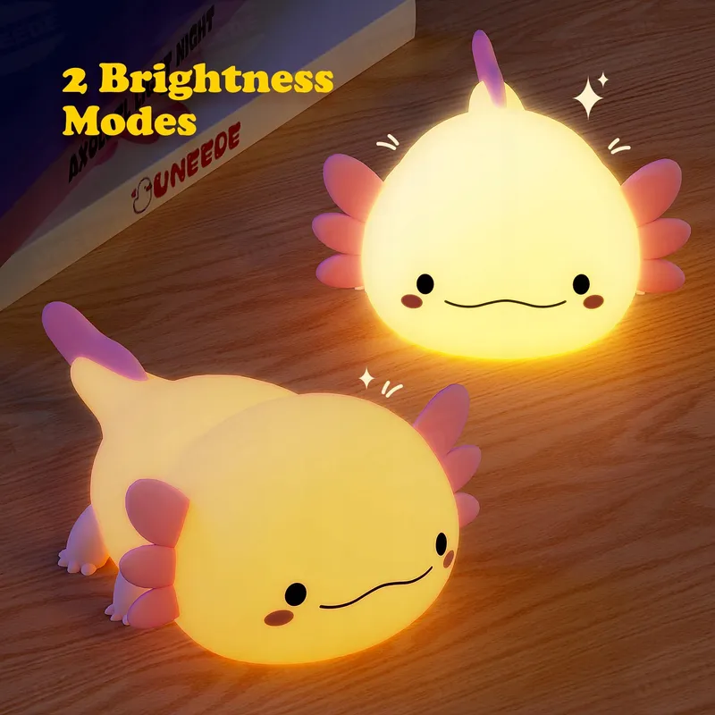 UNEEDE Nachtlampje Kinderen Siliconen LED Roze Axolotl — foto 2