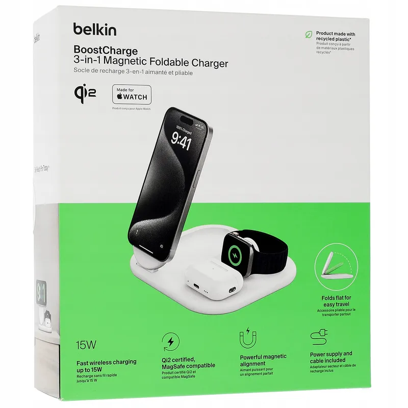 BELKIN BoostCharge 3-in-1 Qi2 15W MagSafe iPhone Watch AirPods — foto 14
