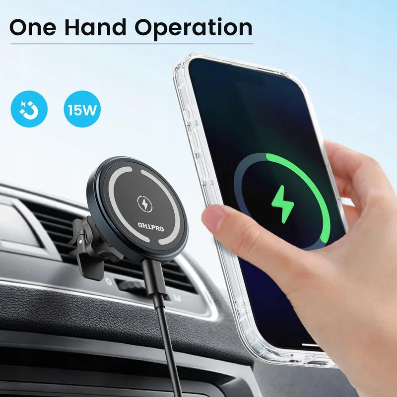 OHLPRO Magnetische Autohouder met Oplader iPhone 16 15 14 13 12 — foto 5