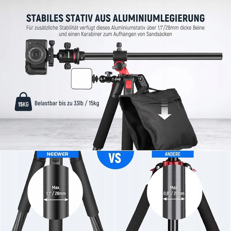 NEEWER Statief 184cm Aluminium Kogelkop Arca Plaat — foto 3