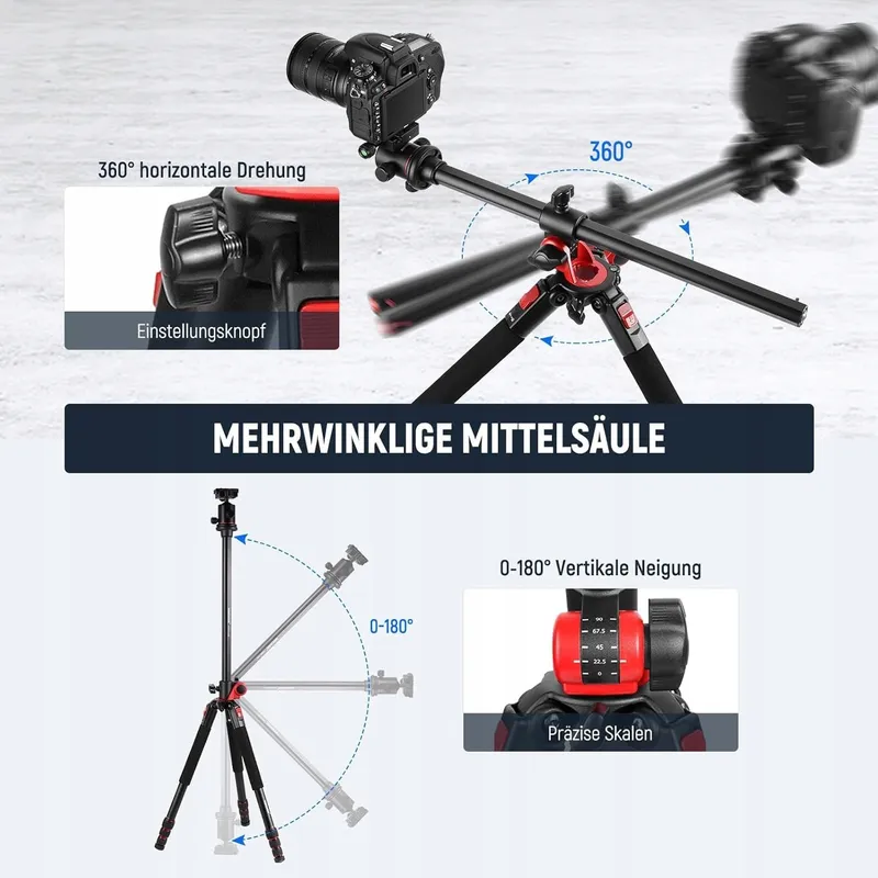 NEEWER Statief 184cm Aluminium Kogelkop Arca Plaat — foto 2