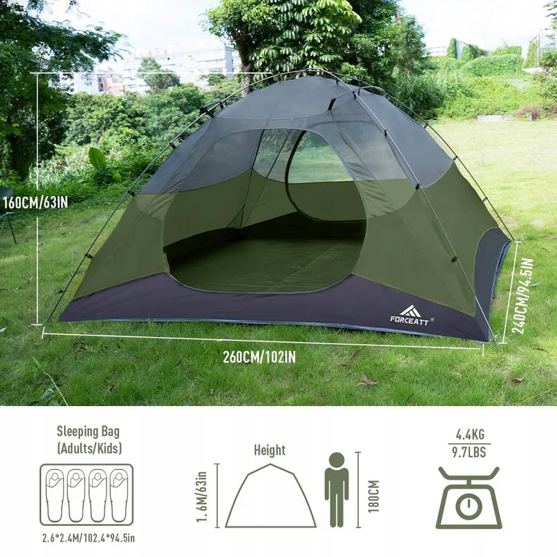 FORCEATT Tent 4 Personen Waterdicht Licht Camping Trekking — foto 2