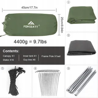 FORCEATT Tent 4 Personen Waterdicht Licht Camping Trekking — miniatuur 5