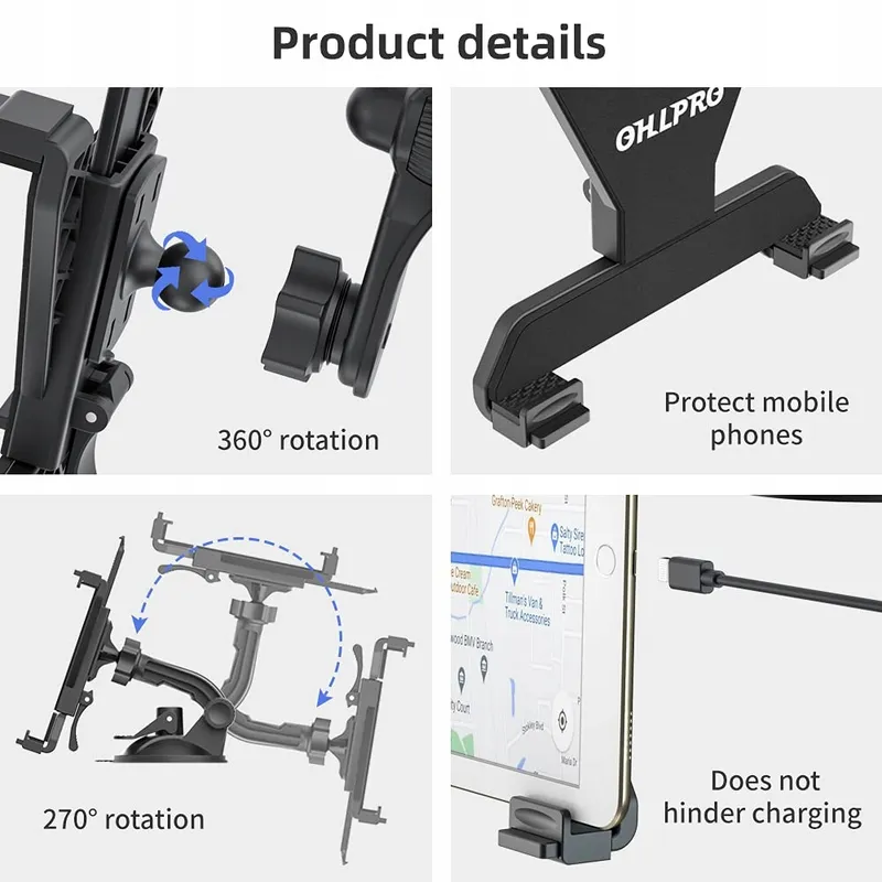OHLPRO Tablethouder Auto 360° iPad Samsung Huawei 6-11 Inch — foto 5