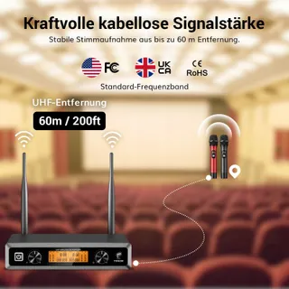 TONOR TW820 UHF Draadloze Microfoonset Karaoke DJ Kerk 60m — miniatuur 3