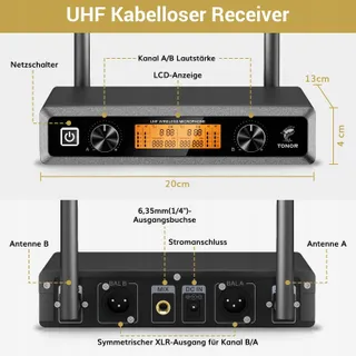 TONOR TW820 UHF Draadloze Microfoonset Karaoke DJ Kerk 60m — miniatuur 6