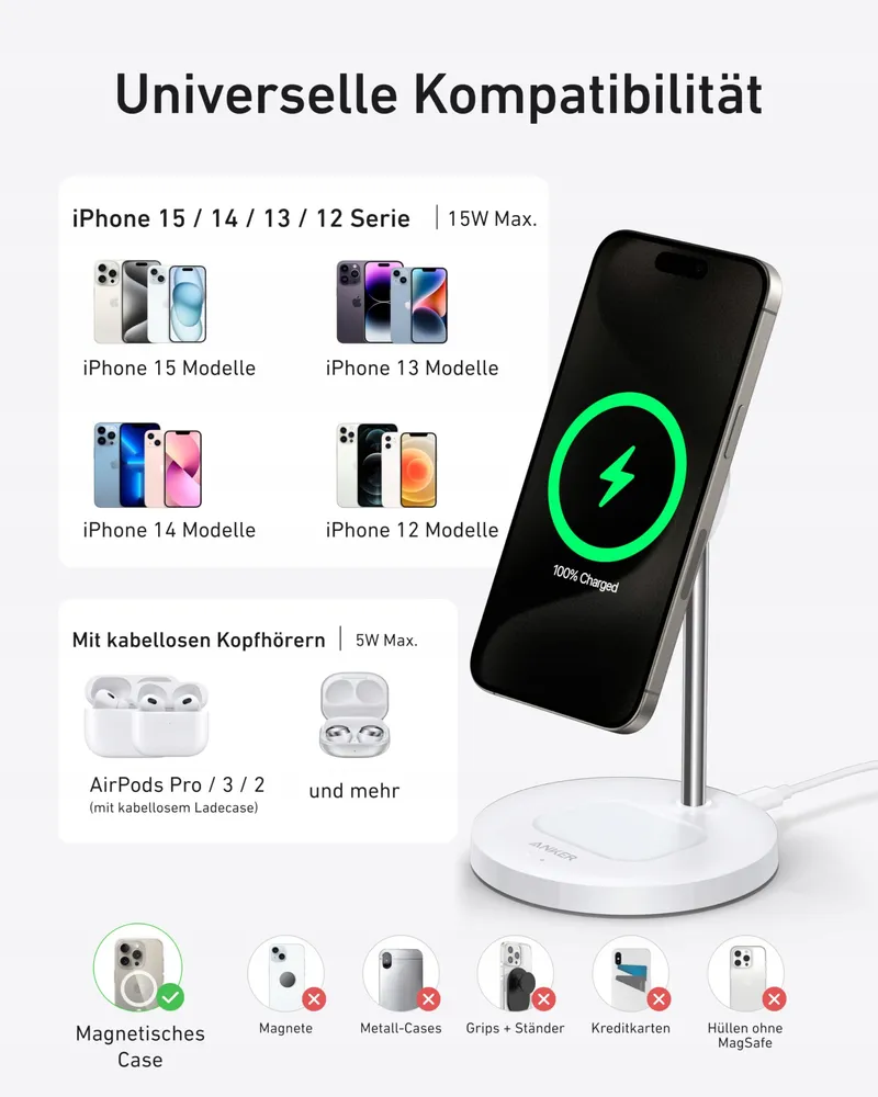 ANKER MagGo MagSafe Oplader 15W 2-in-1 Apple Watch — foto 6