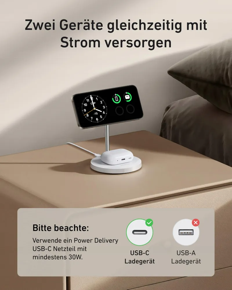 ANKER MagGo MagSafe Oplader 15W 2-in-1 Apple Watch — foto 3