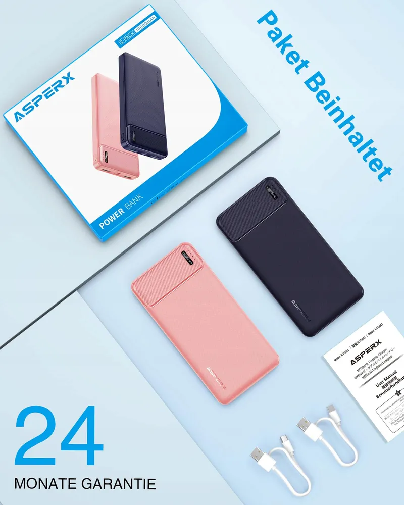 ASPERX Powerbank 2 Stuks 10000mAh USB-C iPhone Samsung — foto 2