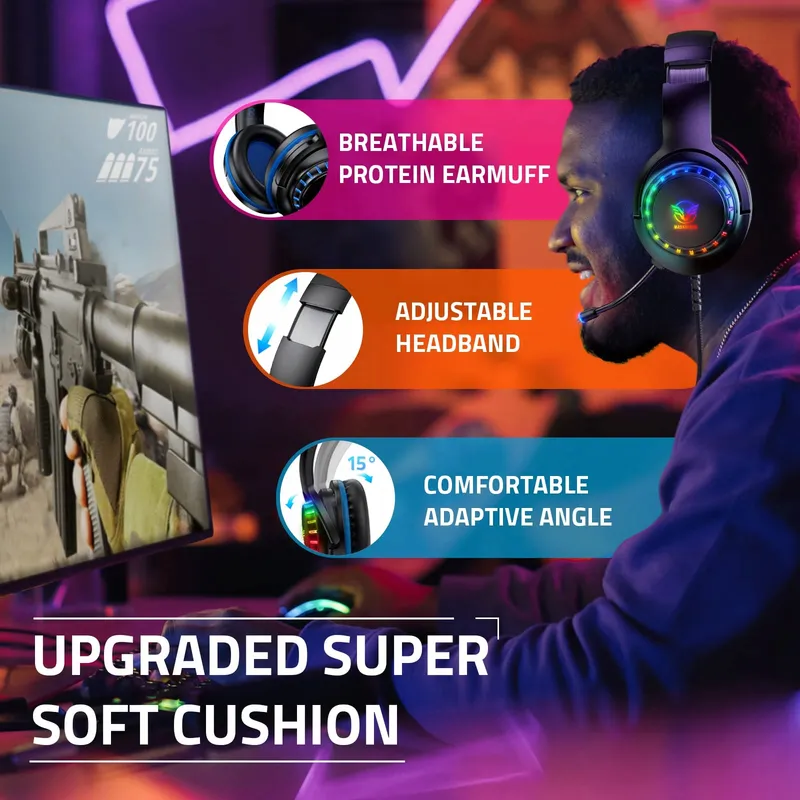 PACRATE RGB Gaming Headset PS4 PS5 Xbox PC Switch Microfoon — foto 5