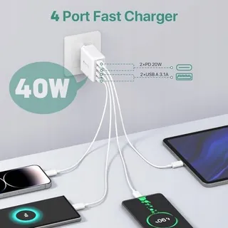 USB-C Oplader 40W 4 Poorten Snelladblok — miniatuur 4