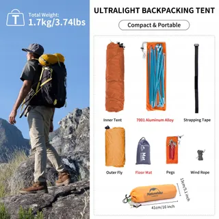 NATUREHIKE Cloud Up 1 Koepeltent Ultralicht Oranje — miniatuur 7