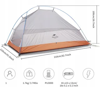 NATUREHIKE Cloud Up 1 Koepeltent Ultralicht Oranje — miniatuur 11