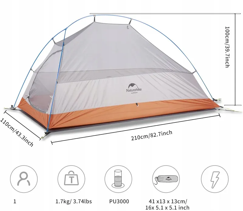 NATUREHIKE Cloud Up 1 Koepeltent Ultralicht Oranje — foto 11