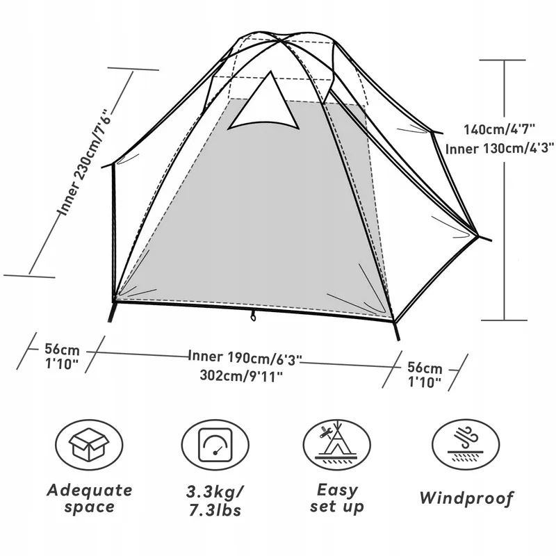 FORCEATT Campingtent 3 Personen Waterdicht Ultralicht Trekking — foto 2