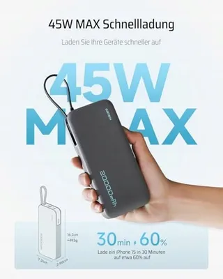 CUKTECH Powerbank 20000mAh 45W USB-C Display — miniatuur 3