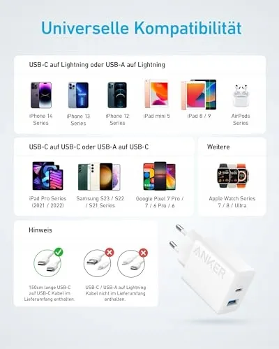 ANKER 20W USB C Oplader iPad Snelladen iPhone 150cm Kabel — foto 7