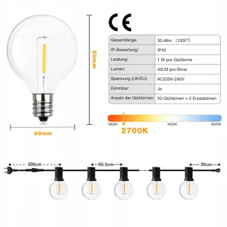 GPATIO Kerstverlichting Lichtsnoer LED Gloeilampen 30m Warm Wit — miniatuur 7