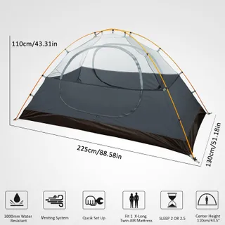 BESSPORT Tent 2 Personen Licht Waterdicht Camping Wandelen — miniatuur 2