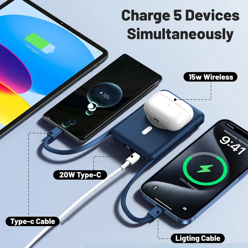 AZMUTH Magnetische Draadloze Powerbank 10000mAh iPhone 22.5W LED — foto 4
