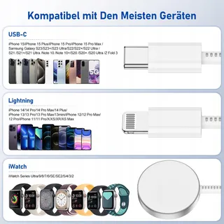 JEENEK Universeel 3-in-1 Kabel Apple Watch iPhone USB-C 2M — miniatuur 6