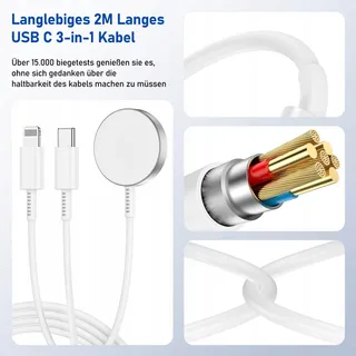JEENEK Universeel 3-in-1 Kabel Apple Watch iPhone USB-C 2M — miniatuur 5